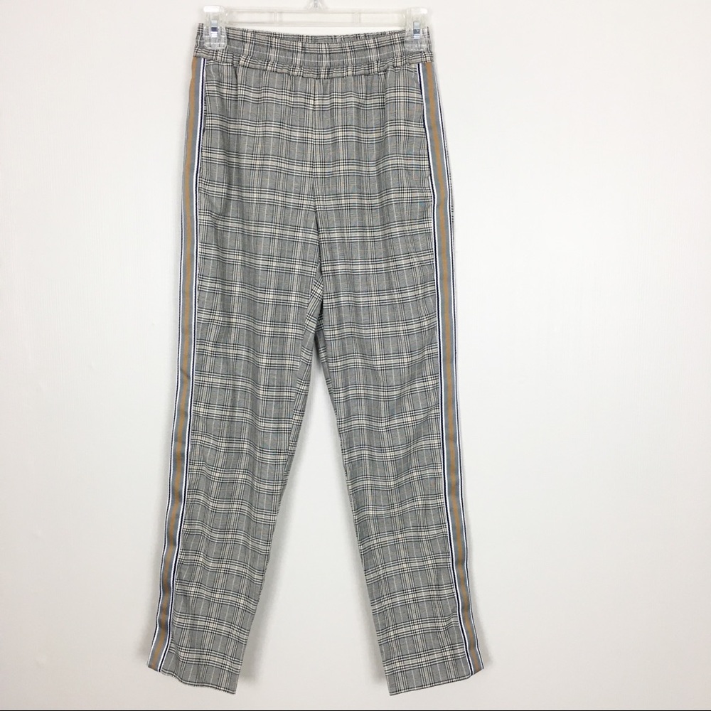 Zara Basic Gray Yellow‎ Plaid Pull On Pants Sz XS